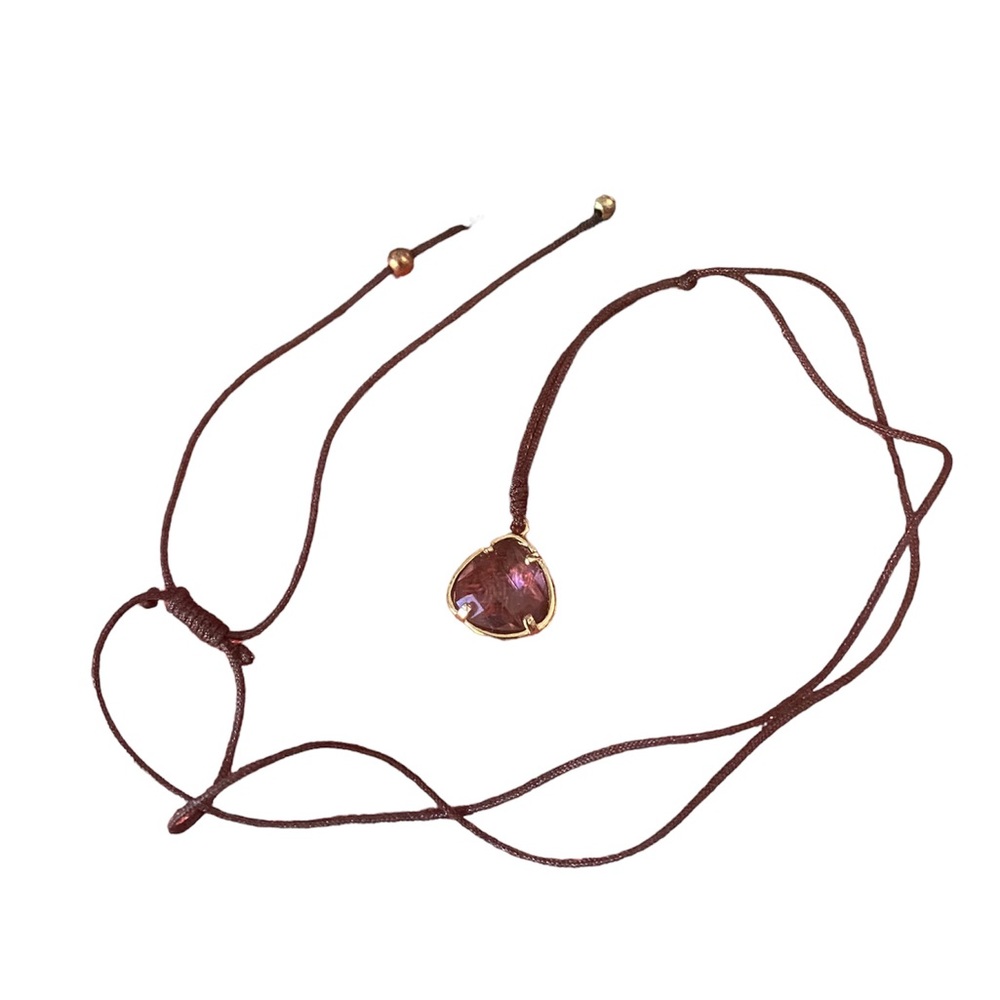 🎈Sale 🎈2 for $10 dainty brown cord necklace pink stone wrapped in gold (color)